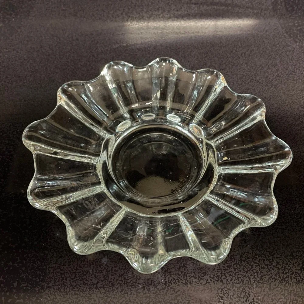 VTG Clear Glass Scalloped Candle Dish